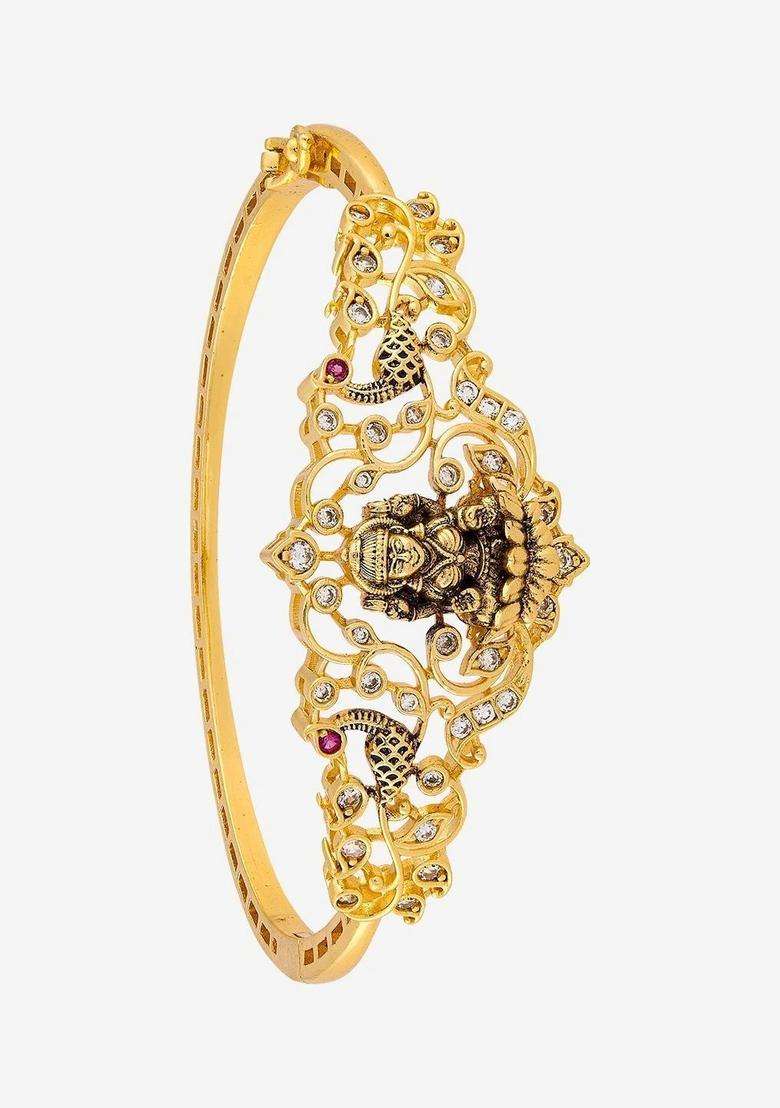 Cubic Zirconia Temple Gold-Plated Bangle-Style Bracelet for Women | Traditional Temple Jewellery for Wedding & Festive Wear | Gift for Her - Indya