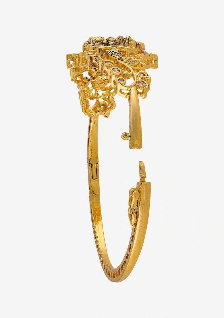 Cubic Zirconia Temple Gold-Plated Bangle-Style Bracelet for Women | Traditional Temple Jewellery for Wedding & Festive Wear | Gift for Her - Indya