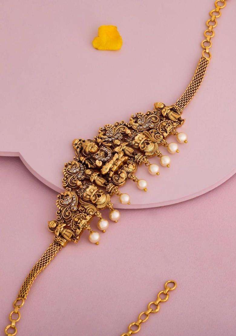 Temple Gold-Plated Bangle-Style Bracelet for Women | Traditional Temple Jewellery for Wedding & Festive Wear | Gift for Her - Indya
