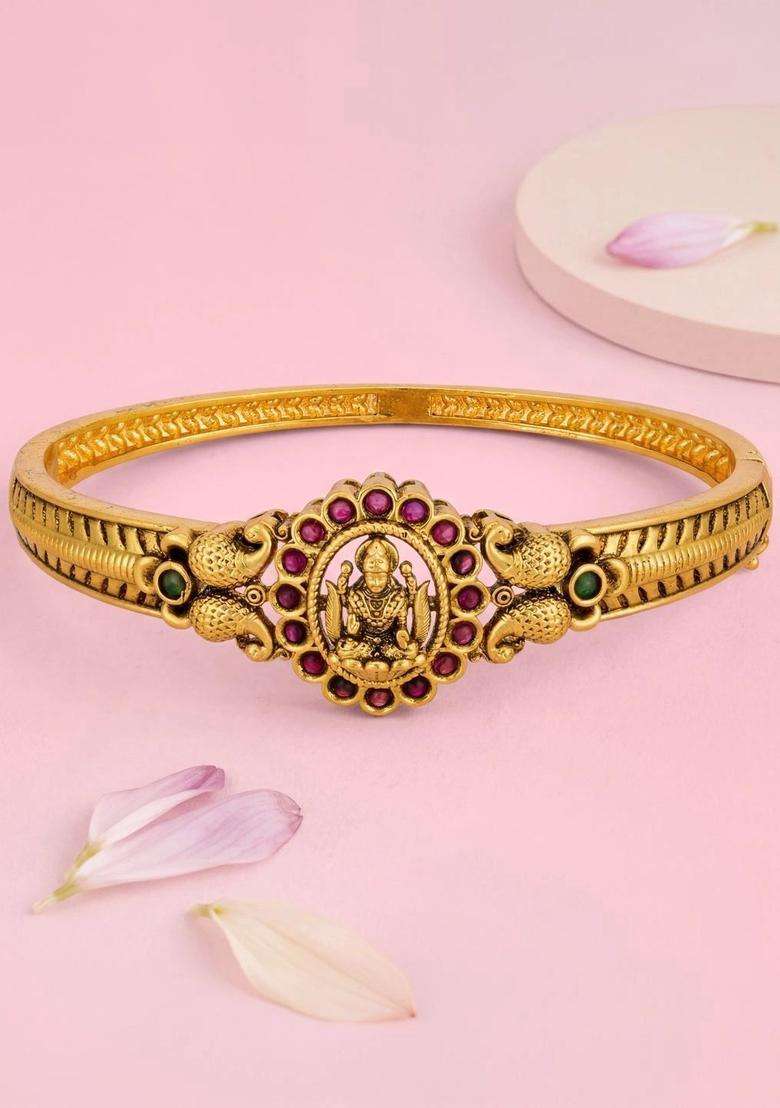 Temple Gold-Plated Bangle-Style Bracelet for Women | Traditional Temple Jewellery for Wedding & Festive Wear | Gift for Her - Indya