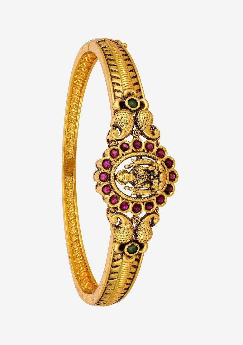 Temple Gold-Plated Bangle-Style Bracelet for Women | Traditional Temple Jewellery for Wedding & Festive Wear | Gift for Her - Indya