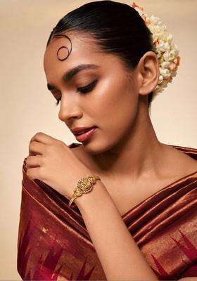 Temple Gold-Plated Bangle-Style Bracelet for Women | Traditional Temple Jewellery for Wedding & Festive Wear | Gift for Her