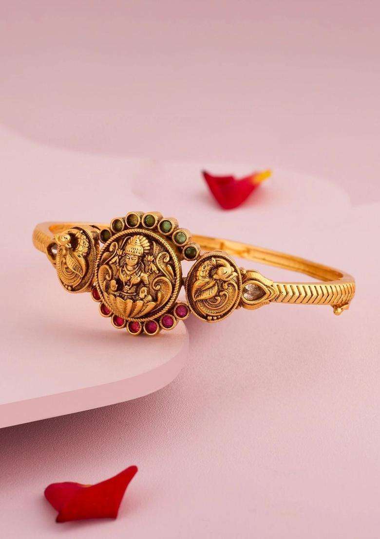 Temple Gold-Plated Bangle-Style Bracelet for Women | Traditional Temple Jewellery for Wedding & Festive Wear | Gift for Her - Indya