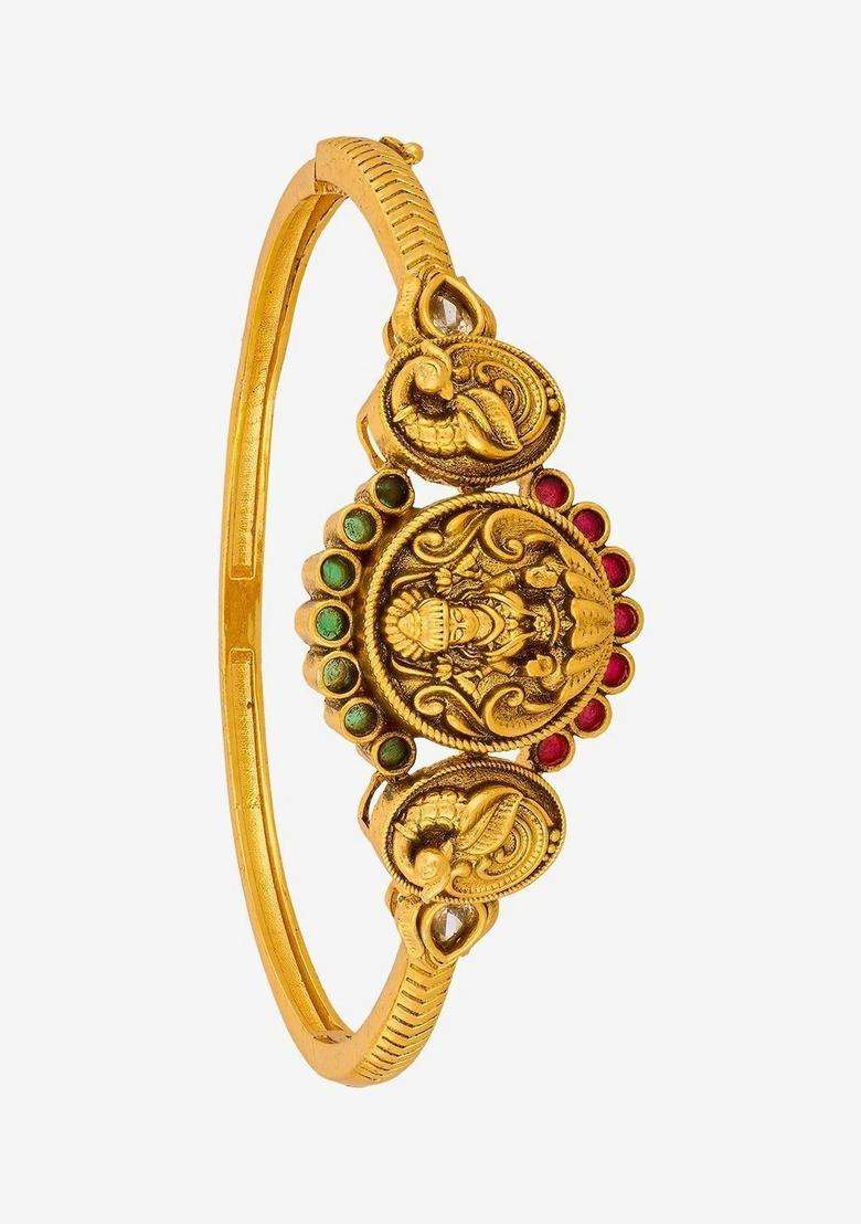 Temple Gold-Plated Bangle-Style Bracelet for Women | Traditional Temple Jewellery for Wedding & Festive Wear | Gift for Her - Indya