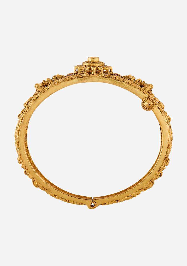 Gold-Plated Artificial Stones Studded Bangle-Style Bracelet for Women | Traditional Temple Jewellery for Wedding & Festive Wear | Gift for Her - Indya