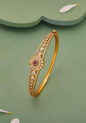 Silver Temple Gold-Plated Kada Ruby Ethnic Bracelet for Women | Traditional Temple Jewellery for Wedding & Festive Wear | Gift for Her