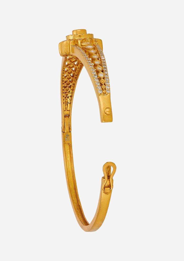 Silver Temple Gold-Plated Kada Ruby Ethnic Bracelet for Women | Traditional Temple Jewellery for Wedding & Festive Wear | Gift for Her - Indya
