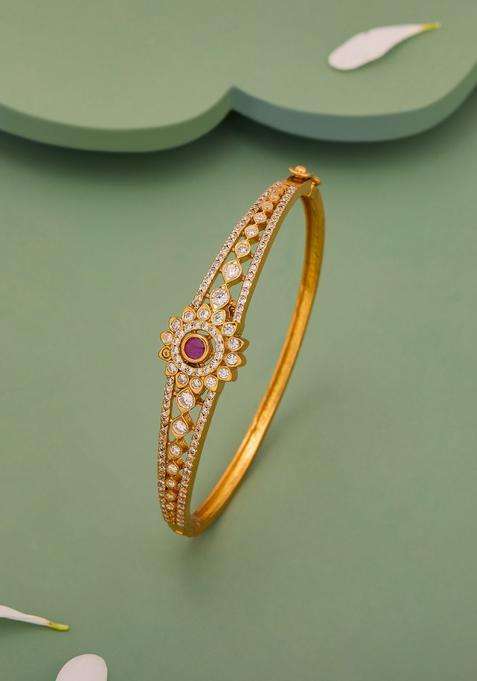 Silver Temple Gold-Plated Kada Ruby Ethnic Bracelet for Women | Traditional Temple Jewellery for Wedding & Festive Wear | Gift for Her