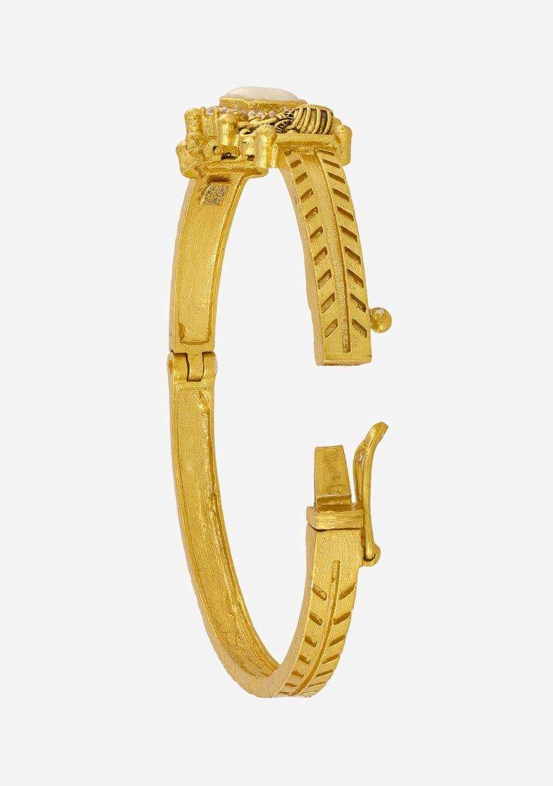 Temple Kushals Gold-Plated Kada for Women | Traditional Temple Jewellery for Wedding & Festive Wear | Gift for Her - Indya