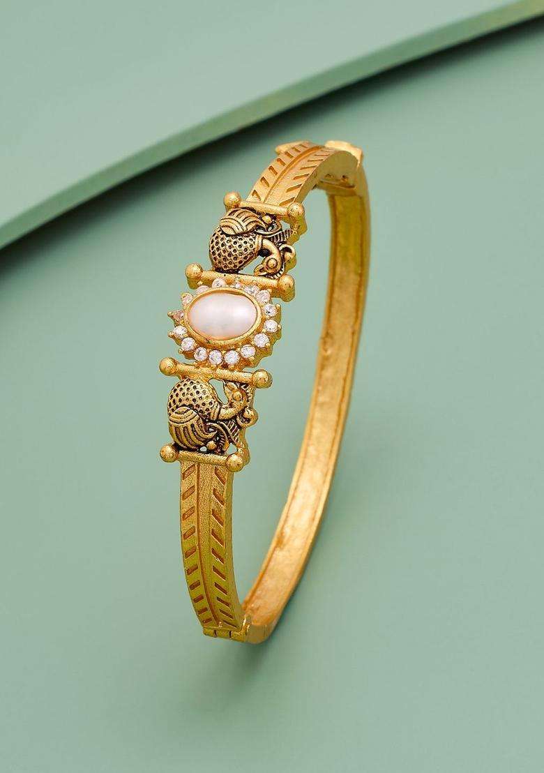 Temple Kushals Gold-Plated Kada for Women | Traditional Temple Jewellery for Wedding & Festive Wear | Gift for Her - Indya