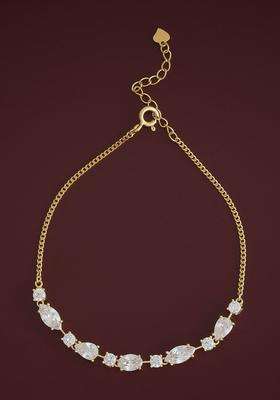 925 Sterling Silver Gold-Plated CZ Temple Link Bracelet for Women | Stylish Party & Everyday Wear | Gift for Her