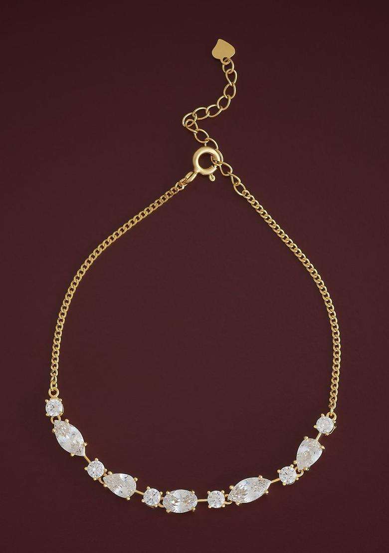 925 Sterling Silver Gold-Plated CZ Temple Link Bracelet for Women | Stylish Party & Everyday Wear | Gift for Her - Indya