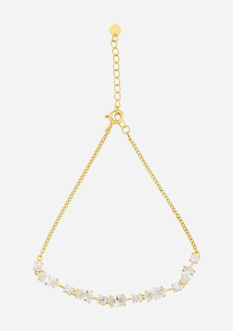 925 Sterling Silver Gold-Plated CZ Temple Link Bracelet for Women | Stylish Party & Everyday Wear | Gift for Her - Indya