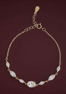 Sterling Silver CZ Temple Gold-Plated Link Bracelet for Women | Stylish Party & Everyday Wear | Gift for Her
