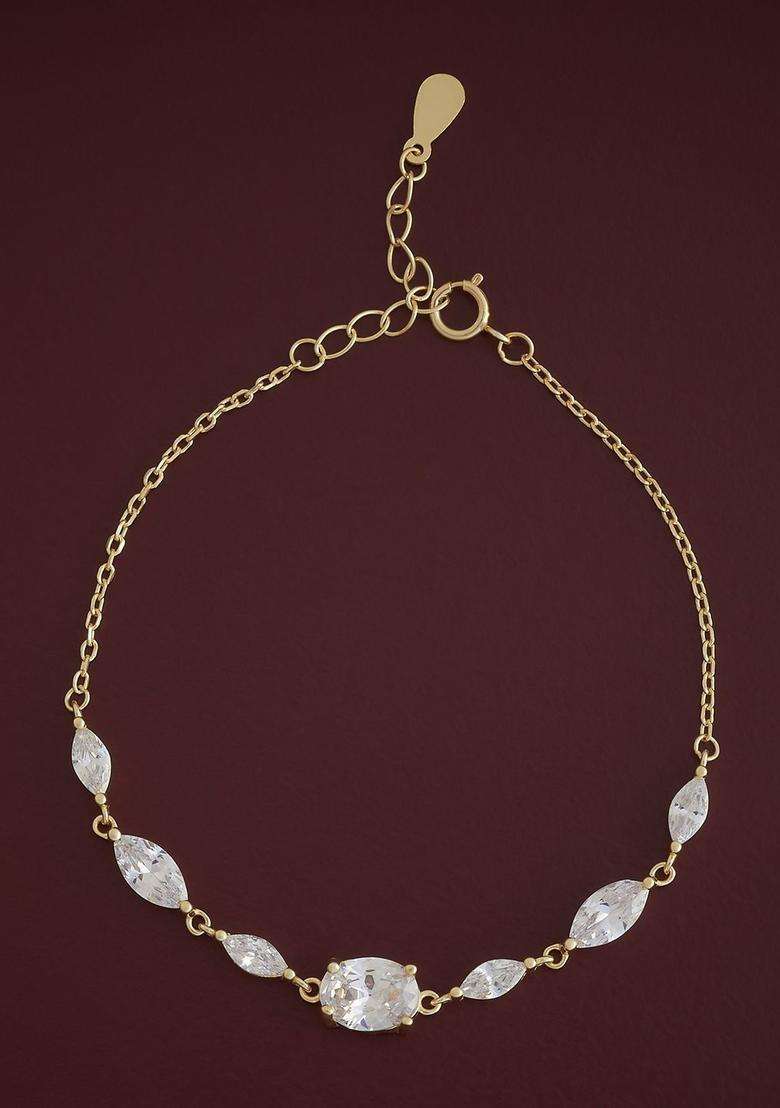 Sterling Silver CZ Temple Gold-Plated Link Bracelet for Women | Stylish Party & Everyday Wear | Gift for Her - Indya