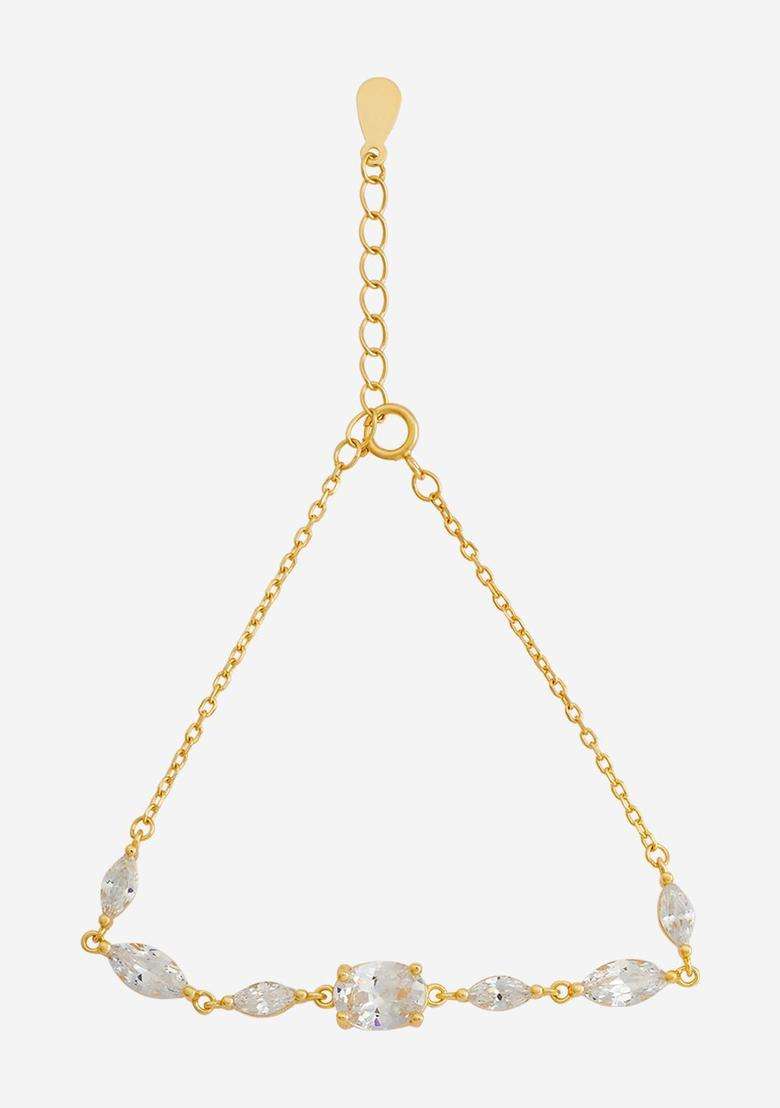 Sterling Silver CZ Temple Gold-Plated Link Bracelet for Women | Stylish Party & Everyday Wear | Gift for Her - Indya