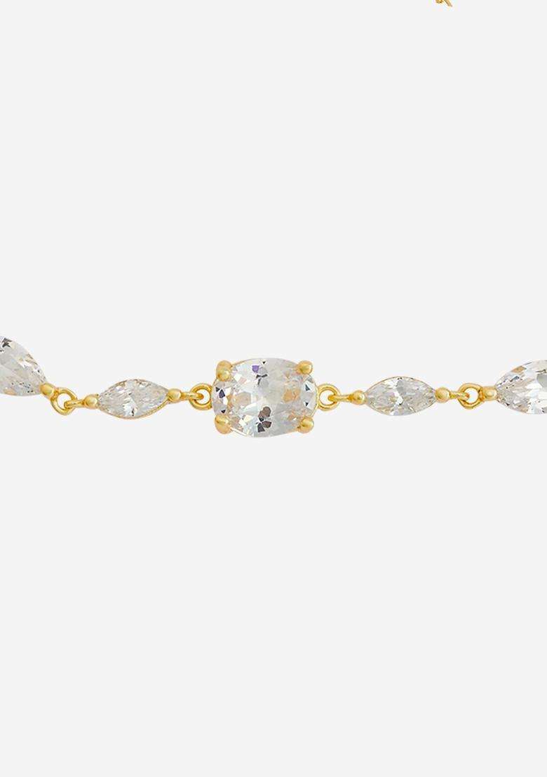 Sterling Silver CZ Temple Gold-Plated Link Bracelet for Women | Stylish Party & Everyday Wear | Gift for Her - Indya