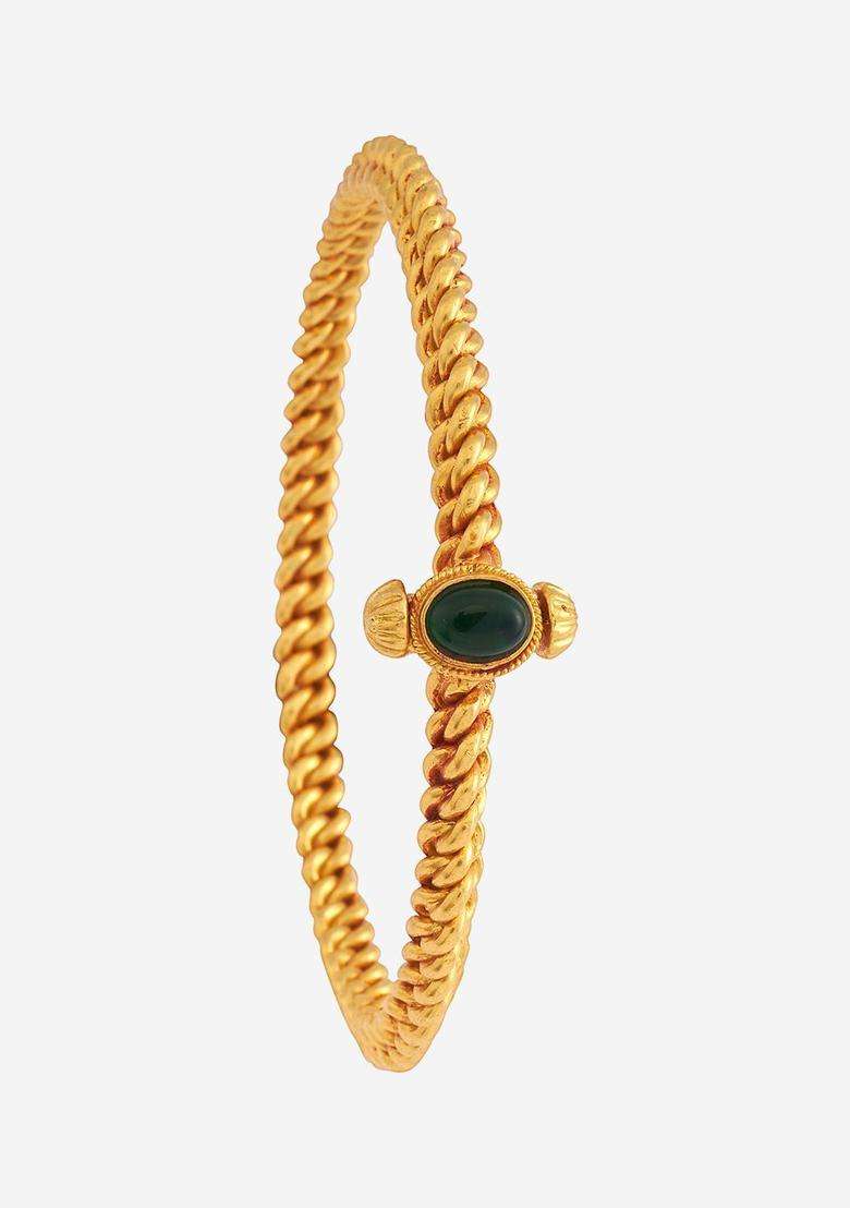 Gold-Plated Embellished Bridal 92.5 Silver Temple Kada Bracelet for Women | Traditional Temple Jewellery for Wedding & Festive Wear | Gift for Her - Indya