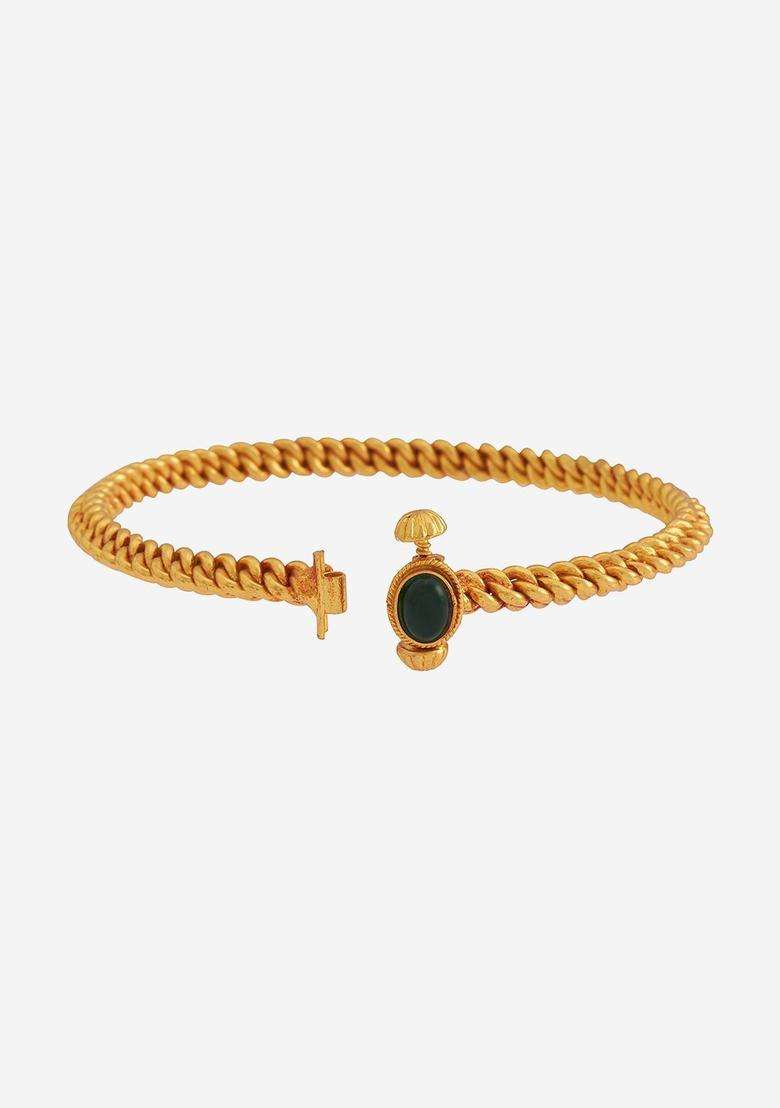Gold-Plated Embellished Bridal 92.5 Silver Temple Kada Bracelet for Women | Traditional Temple Jewellery for Wedding & Festive Wear | Gift for Her - Indya