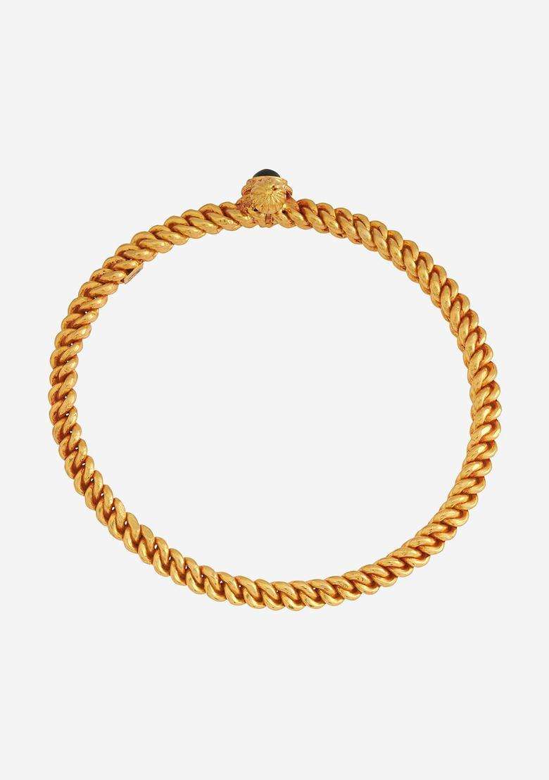 Gold-Plated Embellished Bridal 92.5 Silver Temple Kada Bracelet for Women | Traditional Temple Jewellery for Wedding & Festive Wear | Gift for Her - Indya