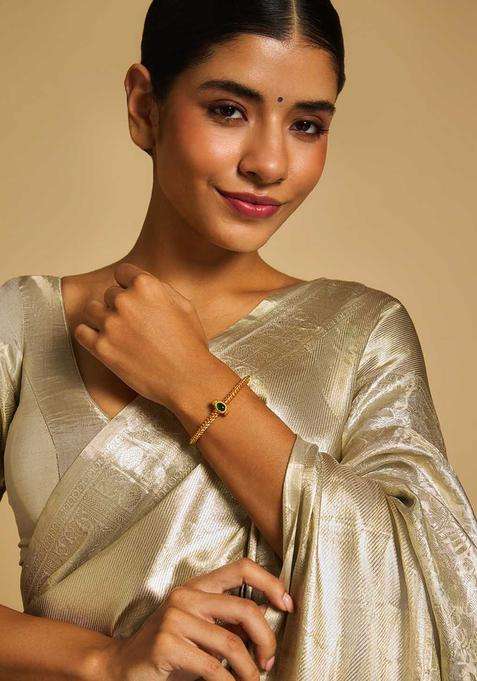 Gold-Plated Embellished Bridal 92.5 Silver Temple Kada Bracelet for Women | Traditional Temple Jewellery for Wedding & Festive Wear | Gift for Her