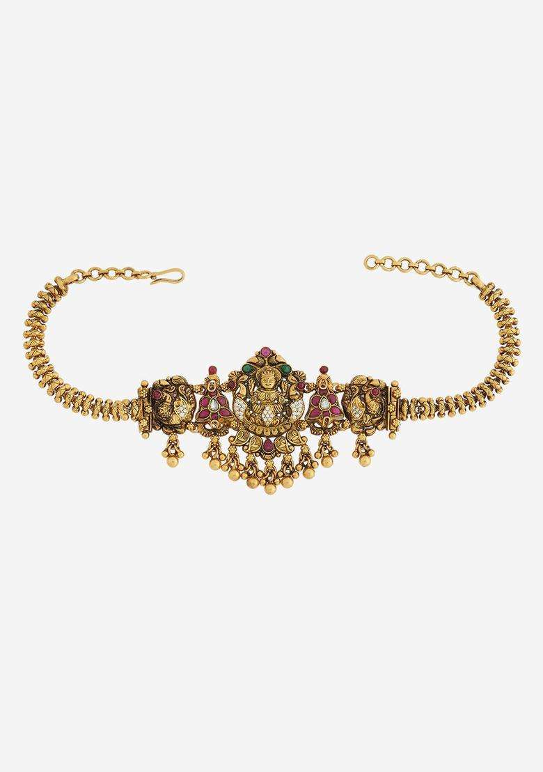 92.5 Pure Silver Temple Gold-Plated Armlet Bracelet for Women | Traditional Temple Jewellery for Wedding & Festive Wear | Gift for Her - Indya