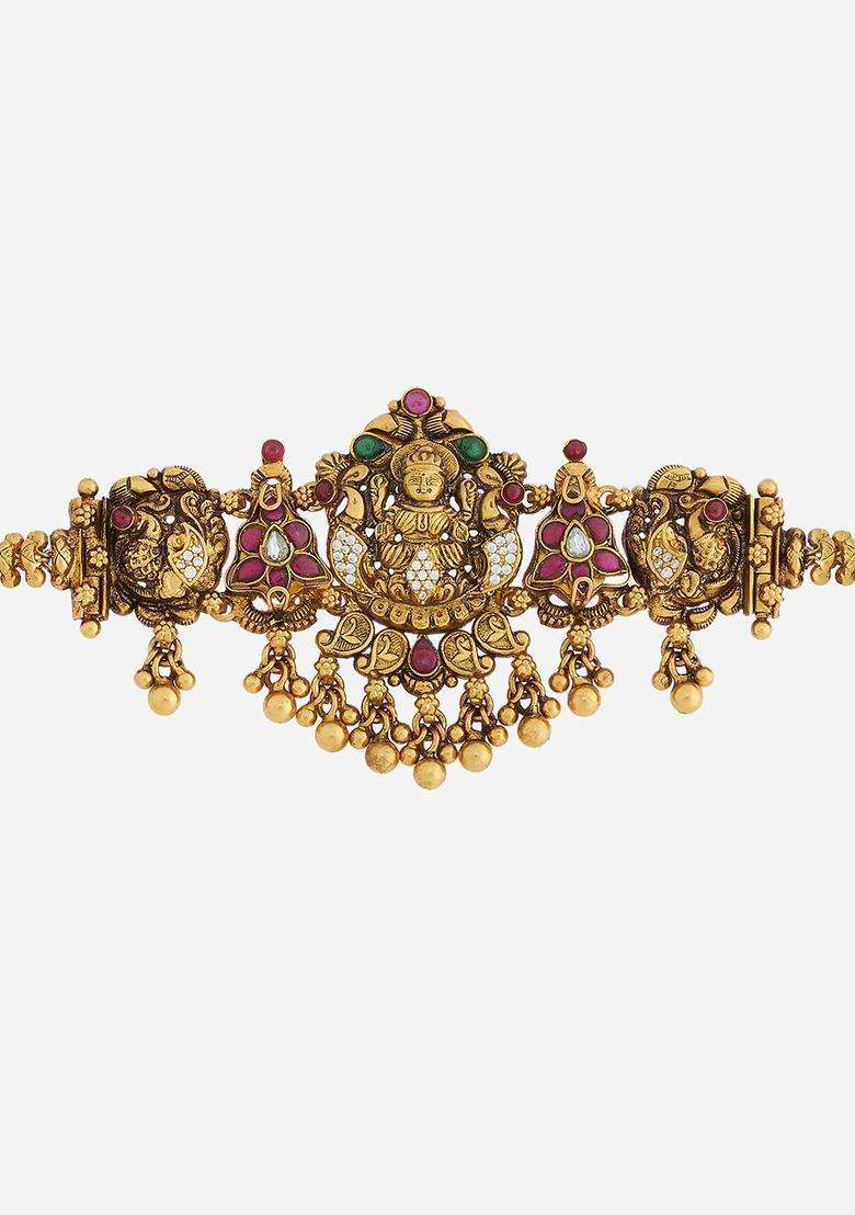 92.5 Pure Silver Temple Gold-Plated Armlet Bracelet for Women | Traditional Temple Jewellery for Wedding & Festive Wear | Gift for Her - Indya