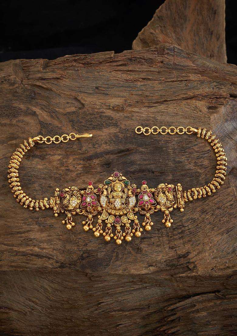92.5 Pure Silver Temple Gold-Plated Armlet Bracelet for Women | Traditional Temple Jewellery for Wedding & Festive Wear | Gift for Her - Indya