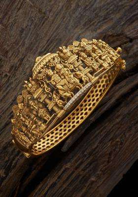Embellished Bridal 92.5 Silver Gold-Plated Temple Kada Bracelet for Women | Traditional Temple Jewellery for Wedding & Festive Wear | Gift for Her