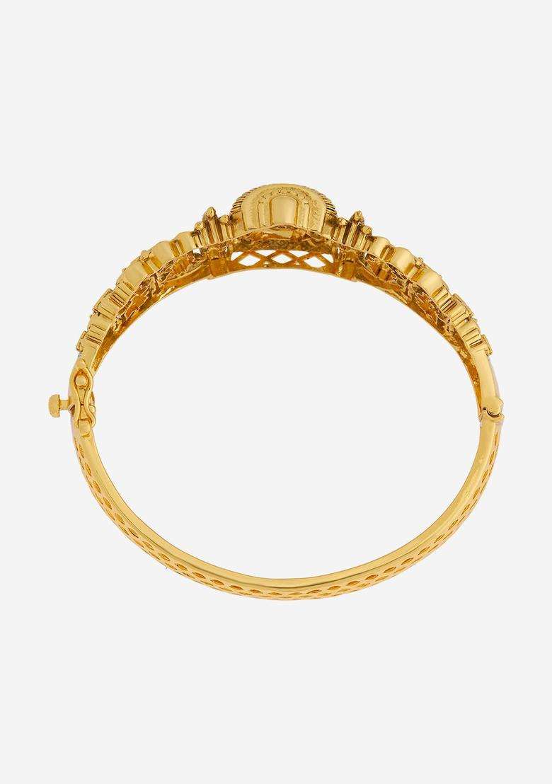 Embellished Bridal 92.5 Silver Gold-Plated Temple Kada Bracelet for Women | Traditional Temple Jewellery for Wedding & Festive Wear | Gift for Her - Indya