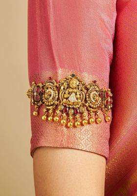Embellished Bridal 92.5 Silver Gold-Plated Stone Temple Armlet for Women | Traditional Temple Jewellery for Wedding & Festive Wear | Gift for Her