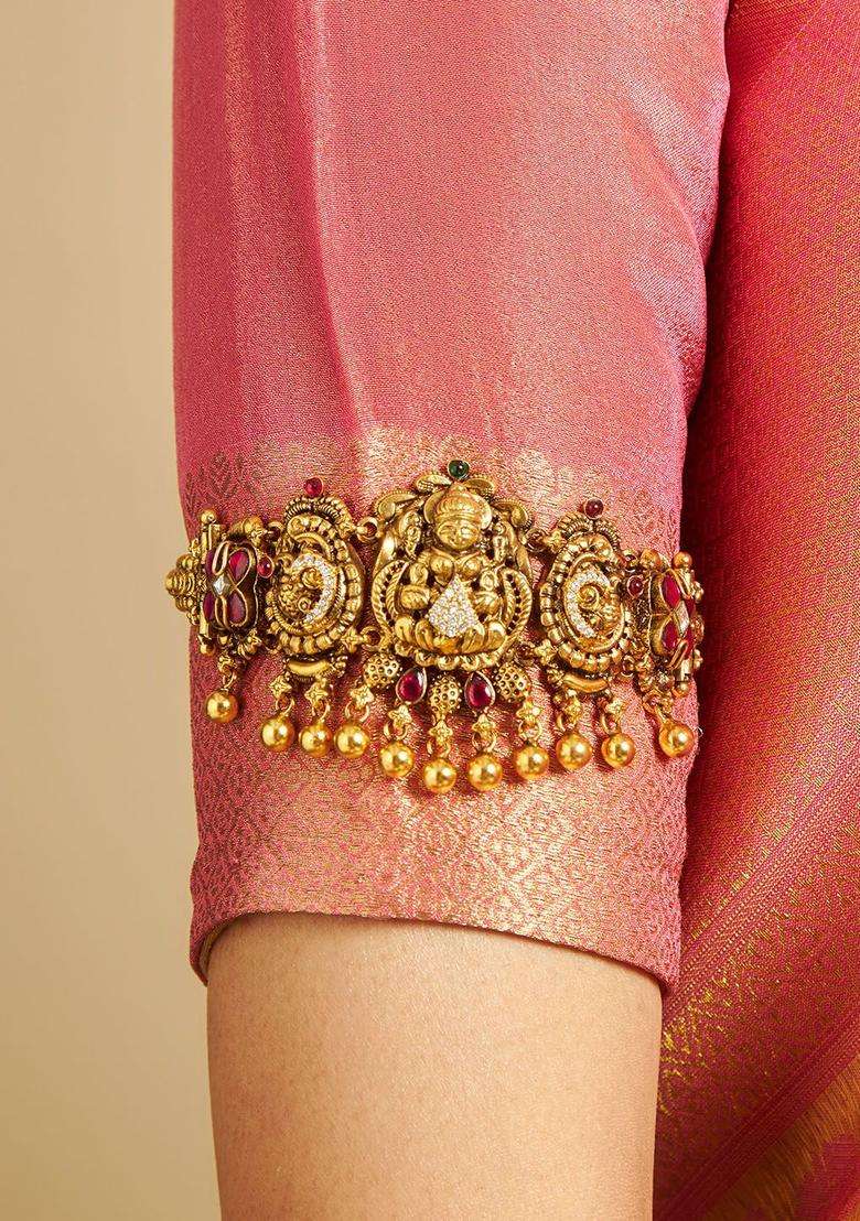 Embellished Bridal 92.5 Silver Gold-Plated Stone Temple Armlet for Women | Traditional Temple Jewellery for Wedding & Festive Wear | Gift for Her - Indya