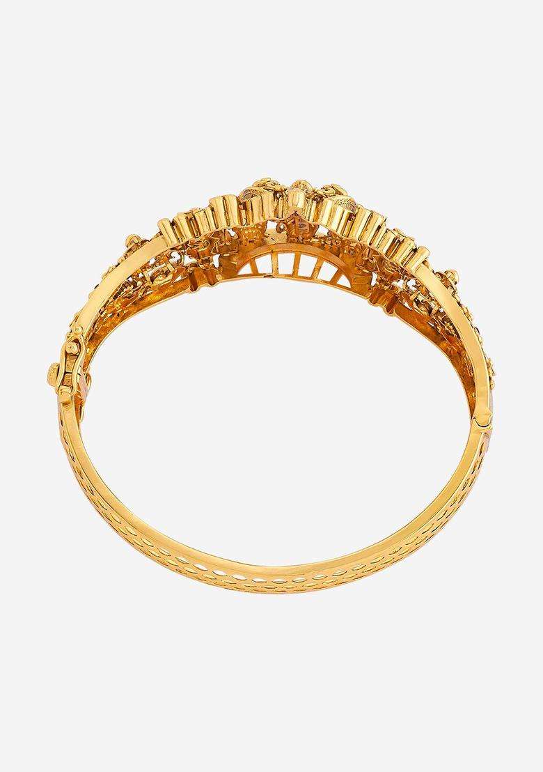 Embellished Bridal 92.5 Silver Temple Gold-Plated Kada Bracelet for Women | Traditional Temple Jewellery for Wedding & Festive Wear | Gift for Her - Indya