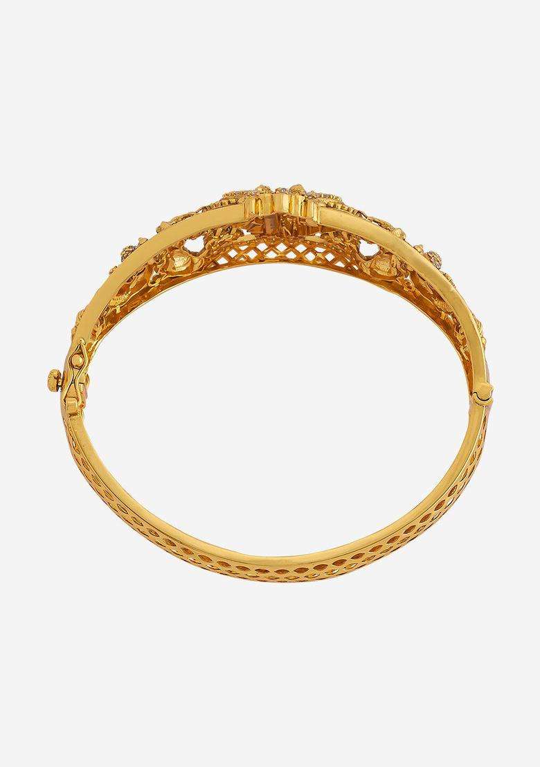 Gold-Plated Embellished Bridal 925 Pure Silver Temple Kada Bracelet for Women | Traditional Temple Jewellery for Wedding & Festive Wear | Gift for Her - Indya