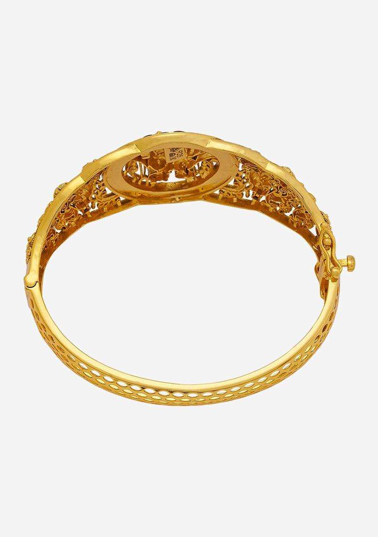 Gold-Plated Embellished Bridal 92.5 Silver Temple Kada Bracelet for Women | Traditional Temple Jewellery for Wedding & Festive Wear | Gift for Her - Indya