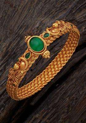 Gold-Plated Embellished Bridal 92.5 Silver Temple Kada Bracelet for Women | Traditional Temple Jewellery for Wedding & Festive Wear | Gift for Her