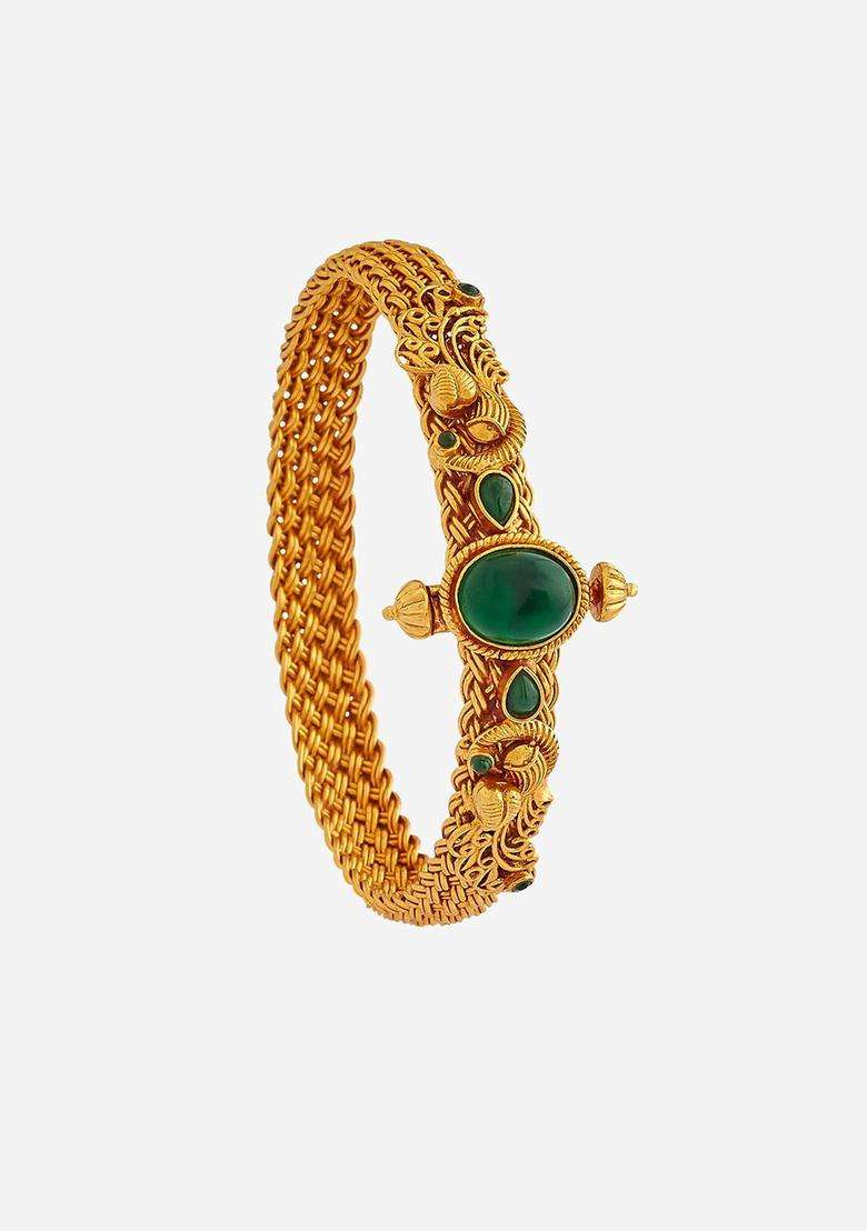Gold-Plated Embellished Bridal 92.5 Silver Temple Kada Bracelet for Women | Traditional Temple Jewellery for Wedding & Festive Wear | Gift for Her - Indya