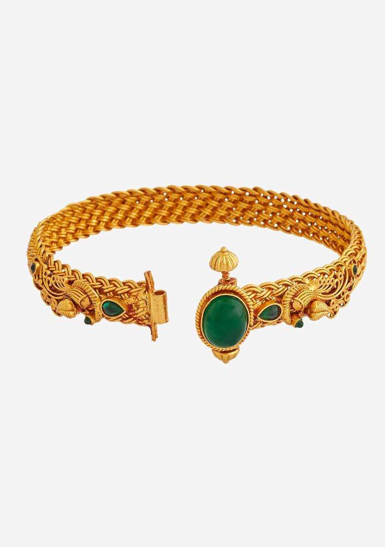 Gold-Plated Embellished Bridal 92.5 Silver Temple Kada Bracelet for Women | Traditional Temple Jewellery for Wedding & Festive Wear | Gift for Her - Indya