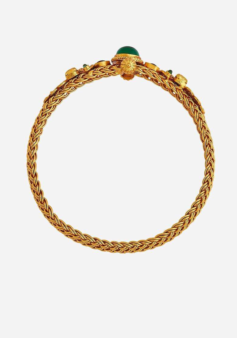 Gold-Plated Embellished Bridal 92.5 Silver Temple Kada Bracelet for Women | Traditional Temple Jewellery for Wedding & Festive Wear | Gift for Her - Indya