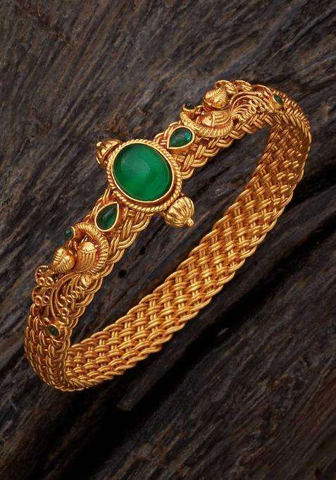 Gold-Plated Embellished Bridal 92.5 Silver Temple Kada Bracelet for Women | Traditional Temple Jewellery for Wedding & Festive Wear | Gift for Her