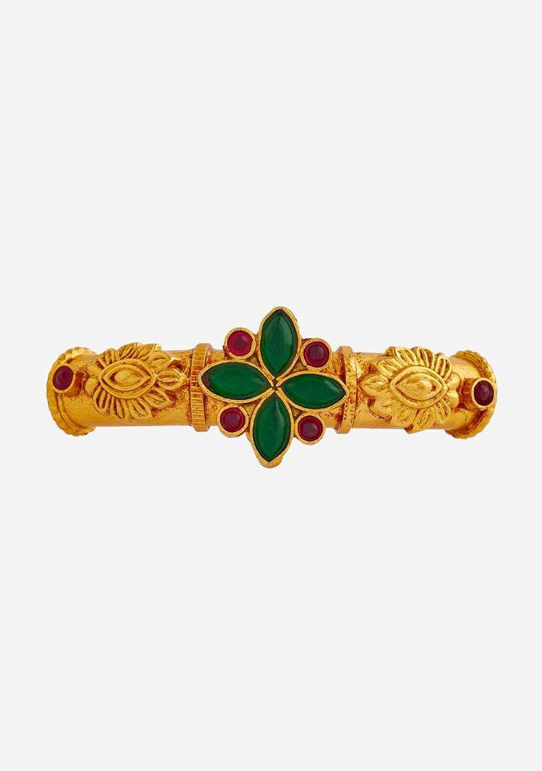 92.5 Pure Silver Gold-Plated Temple Cuff Bracelet for Women | Traditional Temple Jewellery for Wedding & Festive Wear | Gift for Her - Indya