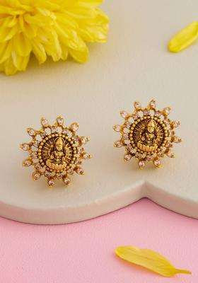 Gold-Plated Geometric Studs Earrings with CZ Stone for Women | Traditional Temple Jewellery for Wedding & Festive Wear | Gift for Her