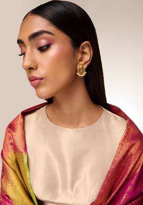 Contemporary Studs Gold-Plated Pearl Earrings for Women | Traditional Temple Jewellery for Wedding & Festive Wear | Gift for Her