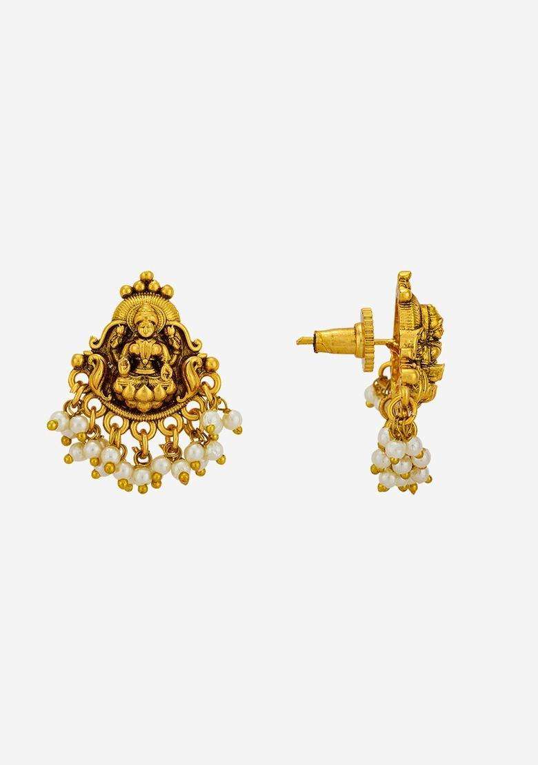 Contemporary Studs Gold-Plated Pearl Earrings for Women | Traditional Temple Jewellery for Wedding & Festive Wear | Gift for Her - Indya