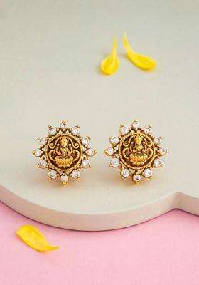 Gold-Plated Circular Studs Earrings with CZ Stone for Women | Traditional Temple Jewellery for Wedding & Festive Wear | Gift for Her