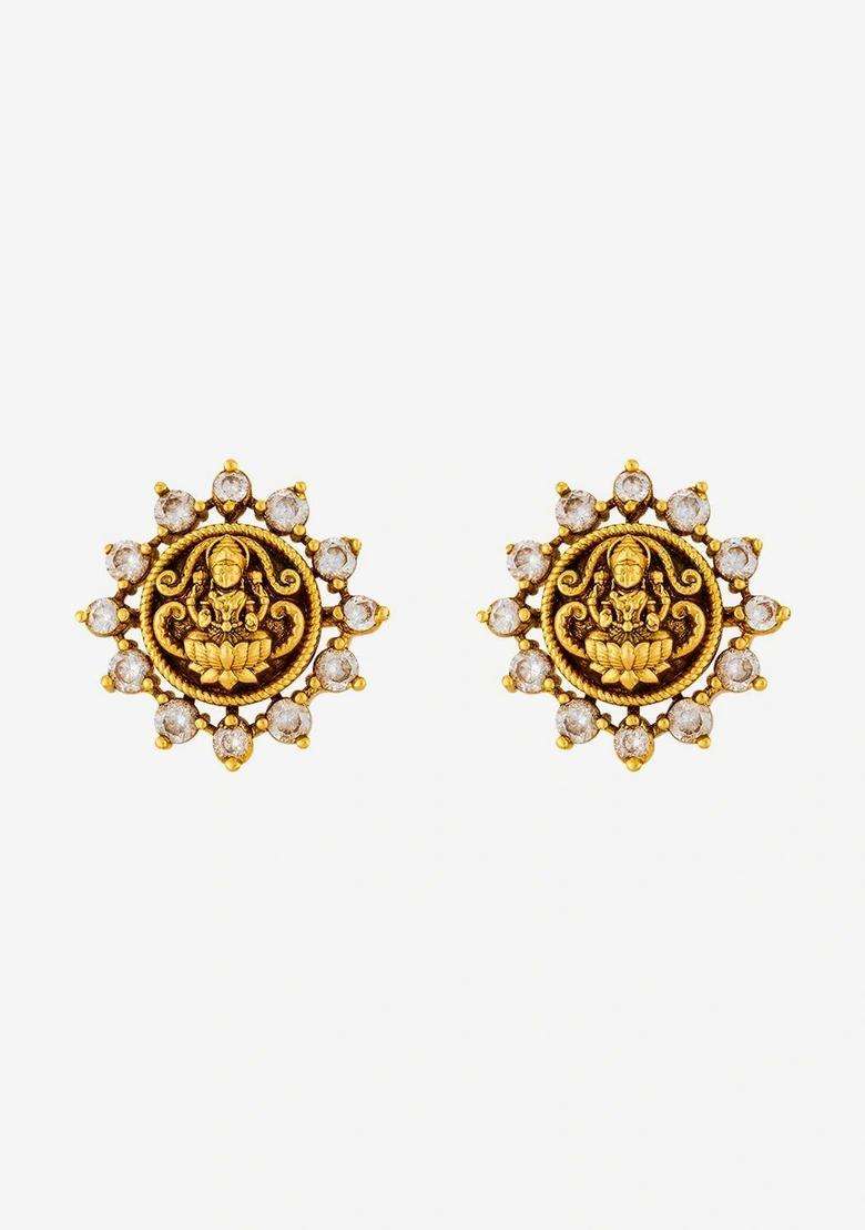 Gold-Plated Circular Studs Earrings with CZ Stone for Women | Traditional Temple Jewellery for Wedding & Festive Wear | Gift for Her - Indya