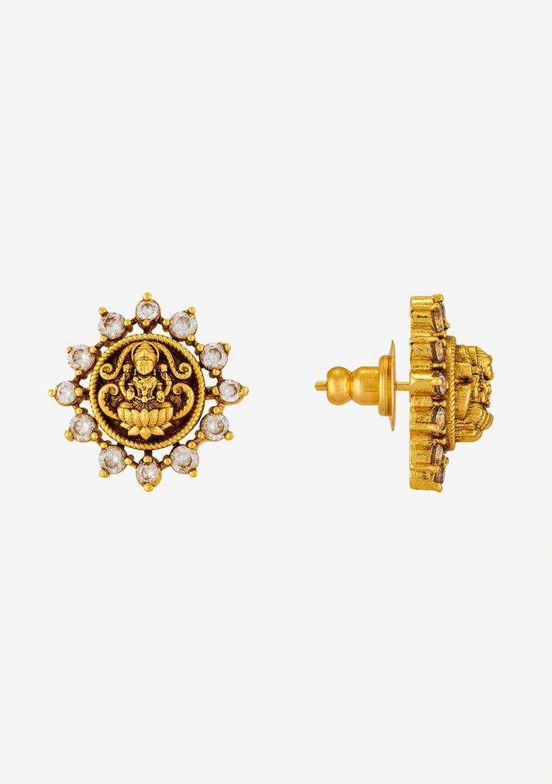 Gold-Plated Circular Studs Earrings with CZ Stone for Women | Traditional Temple Jewellery for Wedding & Festive Wear | Gift for Her - Indya
