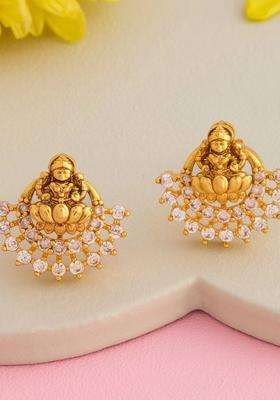Gold-Plated Geometric Studs Earrings with CZ Stone for Women | Traditional Temple Jewellery for Wedding & Festive Wear | Gift for Her