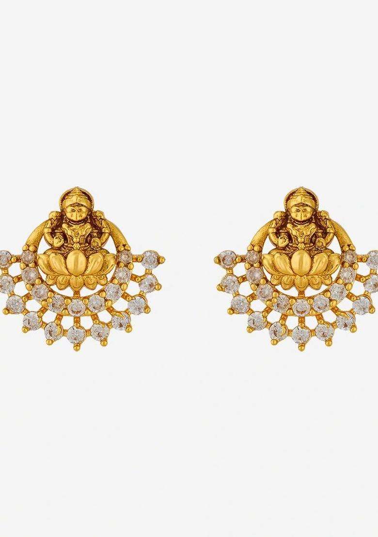 Gold-Plated Geometric Studs Earrings with CZ Stone for Women | Traditional Temple Jewellery for Wedding & Festive Wear | Gift for Her - Indya