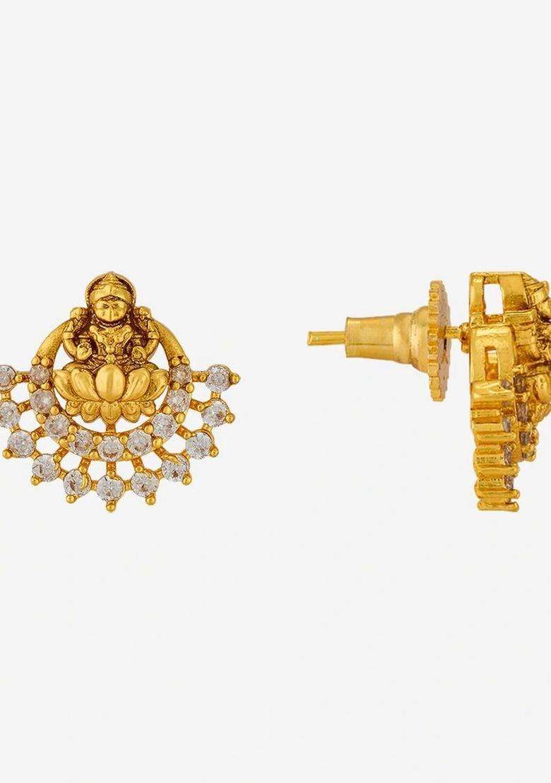 Gold-Plated Geometric Studs Earrings with CZ Stone for Women | Traditional Temple Jewellery for Wedding & Festive Wear | Gift for Her - Indya